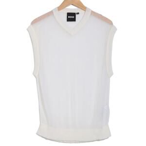 BOSS Lucid Sheer Mohair V-Neck Sweater Vest M White Ivory Knit NWT Menswear